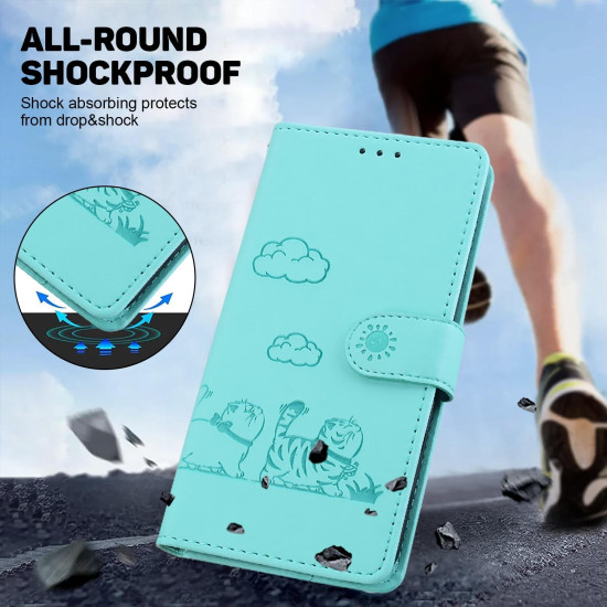 For Samsung Galaxy S23 5G Cute Cats RFID Leather Phone Case(Green)