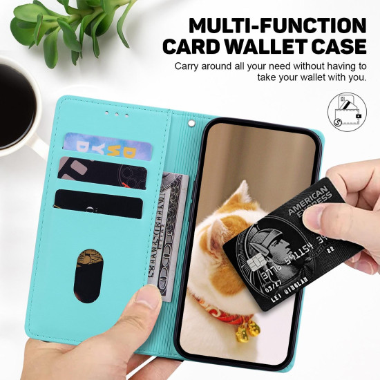 For Samsung Galaxy S23 5G Cute Cats RFID Leather Phone Case(Green)