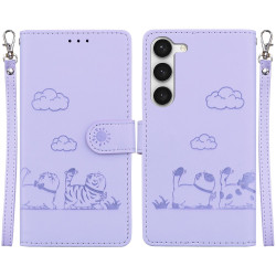 For Samsung Galaxy S23 5G Cute Cats RFID Leather Phone Case(Purple)