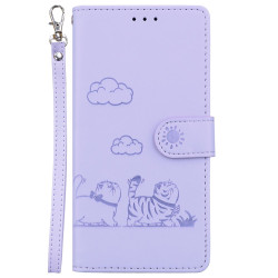 For Samsung Galaxy S23 5G Cute Cats RFID Leather Phone Case(Purple)