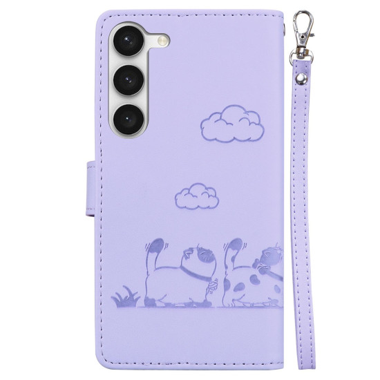 For Samsung Galaxy S23 5G Cute Cats RFID Leather Phone Case(Purple)
