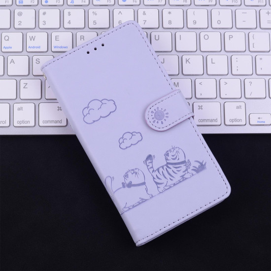 For Samsung Galaxy S23 5G Cute Cats RFID Leather Phone Case(Purple)