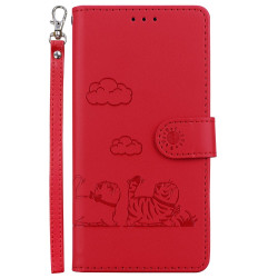 For Samsung Galaxy S23 5G Cute Cats RFID Leather Phone Case(Red)