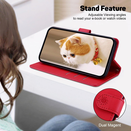 For Samsung Galaxy S23 5G Cute Cats RFID Leather Phone Case(Red)
