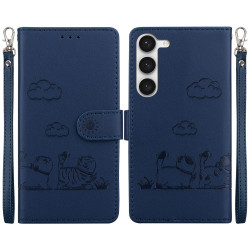For Samsung Galaxy S23 5G Cute Cats RFID Leather Phone Case(Blue)