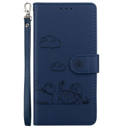 For Samsung Galaxy S23 5G Cute Cats RFID Leather Phone Case(Blue)