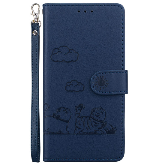 For Samsung Galaxy S23 5G Cute Cats RFID Leather Phone Case(Blue)