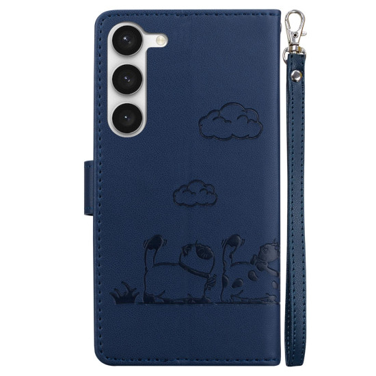For Samsung Galaxy S23 5G Cute Cats RFID Leather Phone Case(Blue)