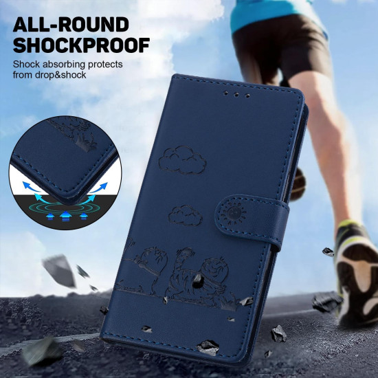 For Samsung Galaxy S23 5G Cute Cats RFID Leather Phone Case(Blue)