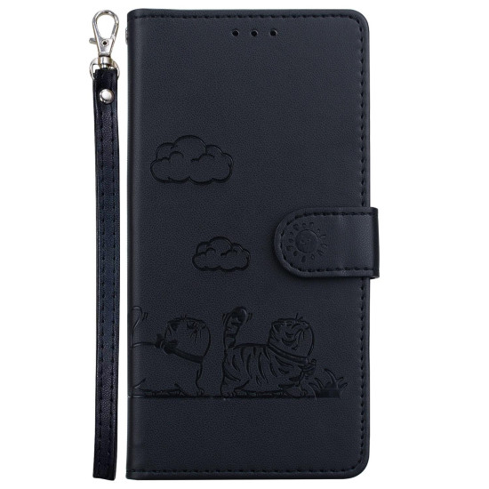 For Samsung Galaxy S23 5G Cute Cats RFID Leather Phone Case(Black)