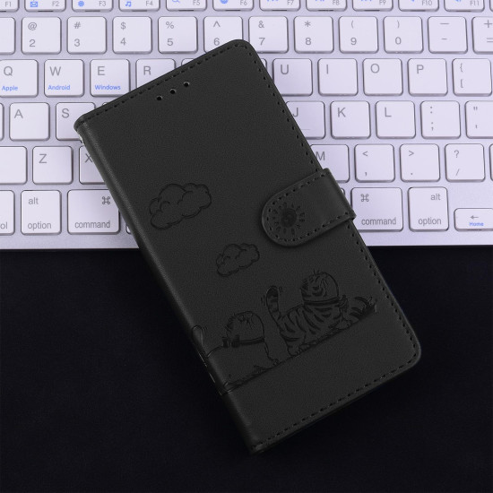 For Samsung Galaxy S23 5G Cute Cats RFID Leather Phone Case(Black)