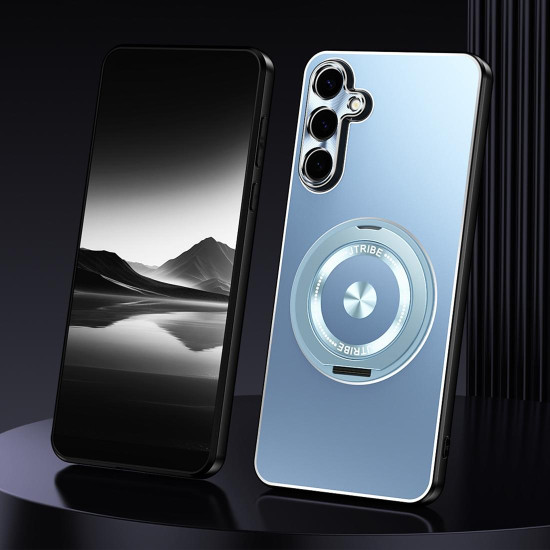 For Samsung Galaxy S24+ 5G Rotating Holder Frosted Metal Phone Case(Blue)