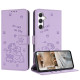 For Samsung Galaxy S25+ / S24+ 5G Embossed Kitten Phone Leather Case with Lanyard(Purple)
