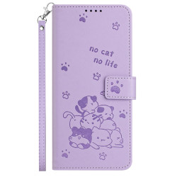 For Samsung Galaxy S25+ / S24+ 5G Embossed Kitten Phone Leather Case with Lanyard(Purple)
