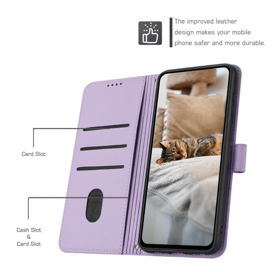 For Samsung Galaxy S25+ / S24+ 5G Embossed Kitten Phone Leather Case with Lanyard(Purple)