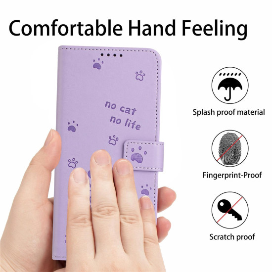 For Samsung Galaxy S25+ / S24+ 5G Embossed Kitten Phone Leather Case with Lanyard(Purple)