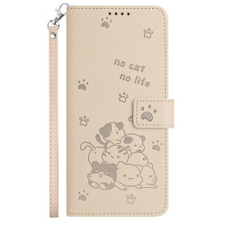 For Samsung Galaxy S25+ / S24+ 5G Embossed Kitten Phone Leather Case with Lanyard(Beige)