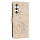 For Samsung Galaxy S25+ / S24+ 5G Embossed Kitten Phone Leather Case with Lanyard(Beige)