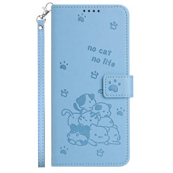 For Samsung Galaxy S25+ / S24+ 5G Embossed Kitten Phone Leather Case with Lanyard(Blue)