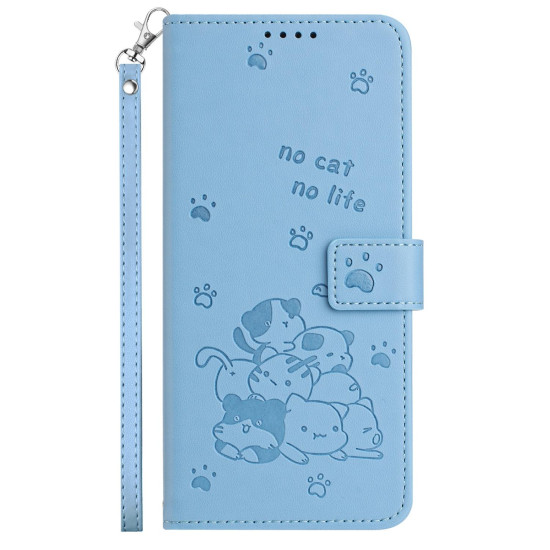 For Samsung Galaxy S25+ / S24+ 5G Embossed Kitten Phone Leather Case with Lanyard(Blue)