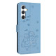 For Samsung Galaxy S25+ / S24+ 5G Embossed Kitten Phone Leather Case with Lanyard(Blue)