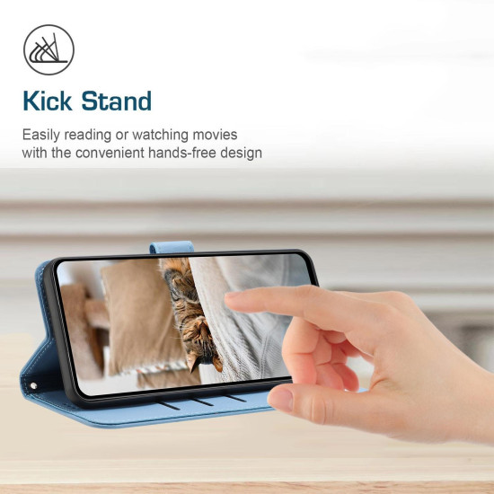 For Samsung Galaxy S25+ / S24+ 5G Embossed Kitten Phone Leather Case with Lanyard(Blue)