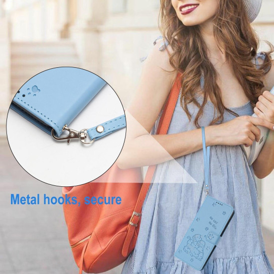 For Samsung Galaxy S25+ / S24+ 5G Embossed Kitten Phone Leather Case with Lanyard(Blue)