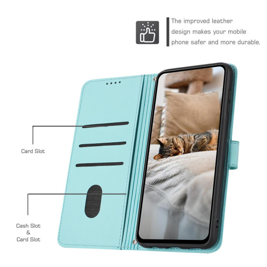 For Samsung Galaxy S25+ / S24+ 5G Embossed Kitten Phone Leather Case with Lanyard(Mint Green)