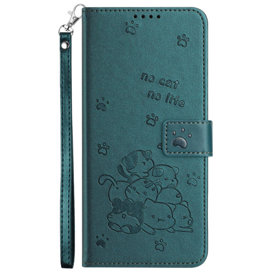 For Samsung Galaxy S25+ / S24+ 5G Embossed Kitten Phone Leather Case with Lanyard(Dark Green)