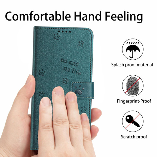 For Samsung Galaxy S25+ / S24+ 5G Embossed Kitten Phone Leather Case with Lanyard(Dark Green)