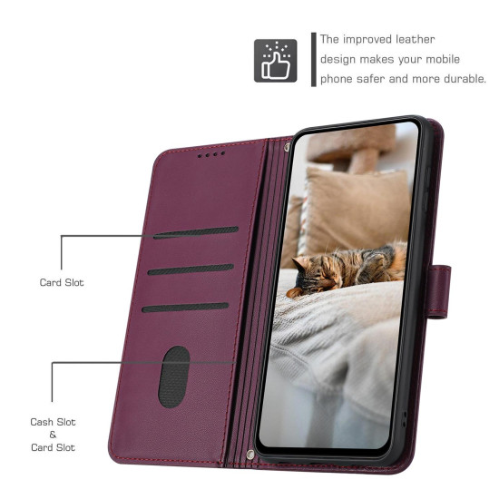 For Samsung Galaxy S25+ / S24+ 5G Embossed Kitten Phone Leather Case with Lanyard(Wine Red)