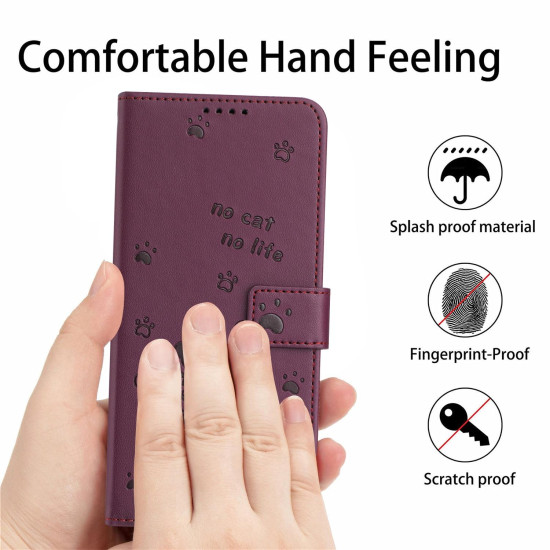 For Samsung Galaxy S25+ / S24+ 5G Embossed Kitten Phone Leather Case with Lanyard(Wine Red)