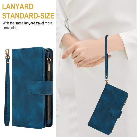 For Samsung Galaxy S24+ 5G Dream 9-Card Zipper Wallet RFID Leather Phone Case with Lanyard(Blue)