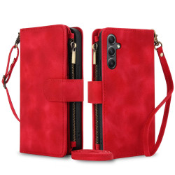 For Samsung Galaxy S24+ 5G Dream 9-Card Zipper Wallet RFID Leather Phone Case with Lanyard(Red)