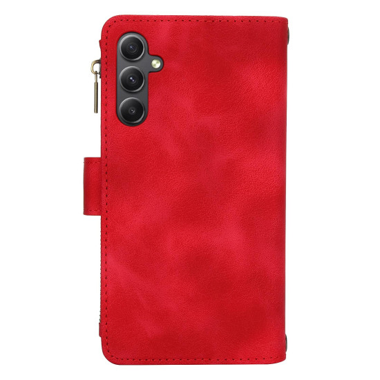 For Samsung Galaxy S24+ 5G Dream 9-Card Zipper Wallet RFID Leather Phone Case with Lanyard(Red)
