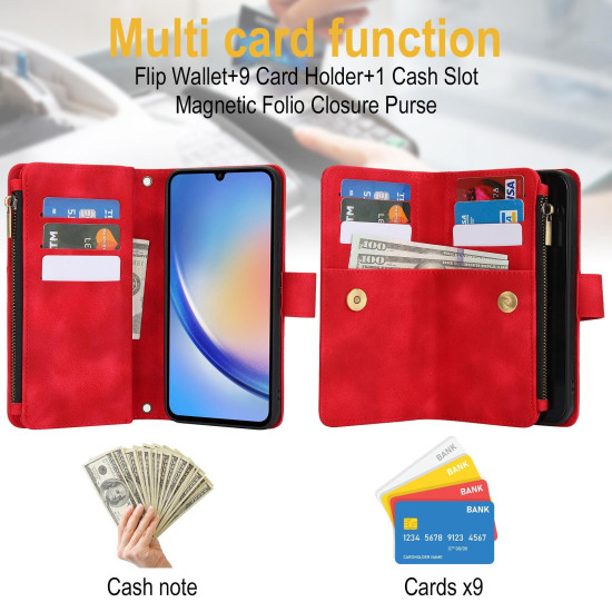 For Samsung Galaxy S24+ 5G Dream 9-Card Zipper Wallet RFID Leather Phone Case with Lanyard(Red)