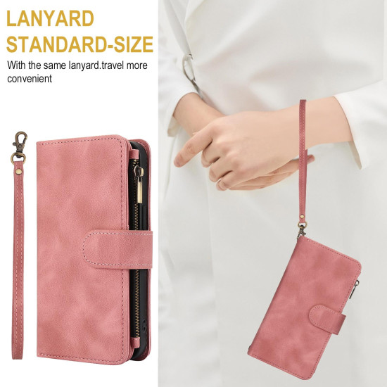 For Samsung Galaxy S24+ 5G Dream 9-Card Zipper Wallet RFID Leather Phone Case with Lanyard(Rose Gold)