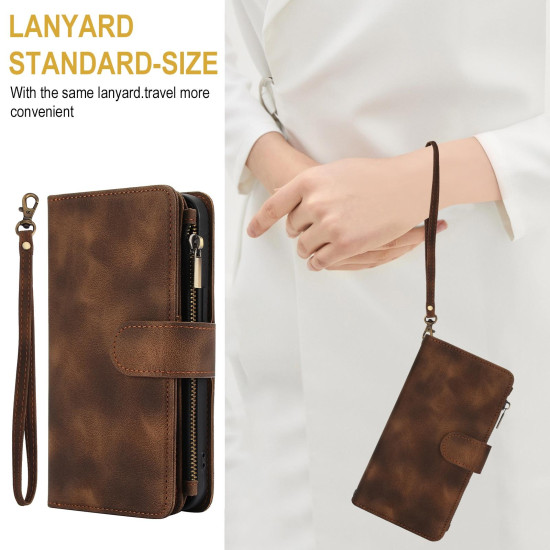 For Samsung Galaxy S24+ 5G Dream 9-Card Zipper Wallet RFID Leather Phone Case with Lanyard(Brown)