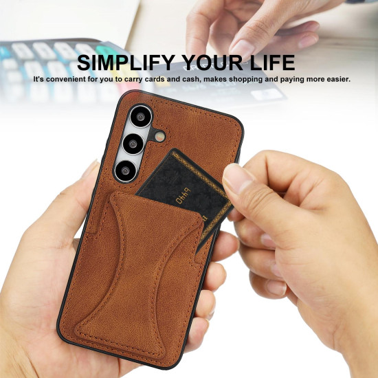 For Samsung Galaxy S24+ 5G Ultra-thin Shockproof Phone Protective Case with Holder(Brown)