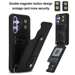 For Samsung Galaxy S24+ 5G Wristband Vertical Flip Wallet Back Cover Phone Case with Long Lanyard(Black)