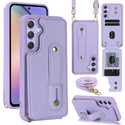 For Samsung Galaxy S24+ 5G Wristband Vertical Flip Wallet Back Cover Phone Case with Long Lanyard(Purple)