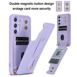 For Samsung Galaxy S24+ 5G Wristband Vertical Flip Wallet Back Cover Phone Case with Long Lanyard(Purple)