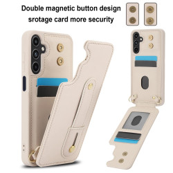 For Samsung Galaxy S24+ 5G Wristband Vertical Flip Wallet Back Cover Phone Case with Long Lanyard(White)