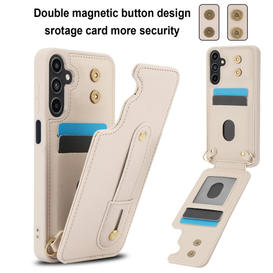 For Samsung Galaxy S24+ 5G Wristband Vertical Flip Wallet Back Cover Phone Case with Long Lanyard(White)