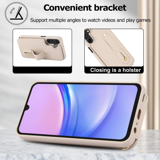 For Samsung Galaxy S24+ 5G Wristband Vertical Flip Wallet Back Cover Phone Case with Long Lanyard(White)