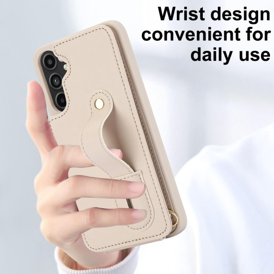 For Samsung Galaxy S24+ 5G Wristband Vertical Flip Wallet Back Cover Phone Case with Long Lanyard(White)
