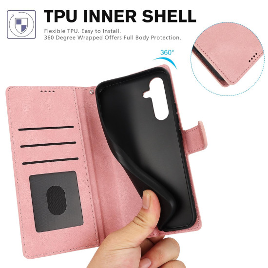 For Samsung Galaxy S24+ 5G Fantasy Skin-feel Calfskin Texture Leather Phone Case(Pink)