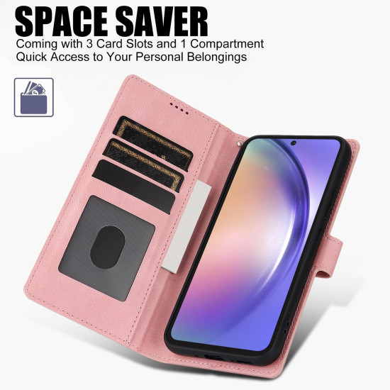 For Samsung Galaxy S24+ 5G Fantasy Skin-feel Calfskin Texture Leather Phone Case(Pink)