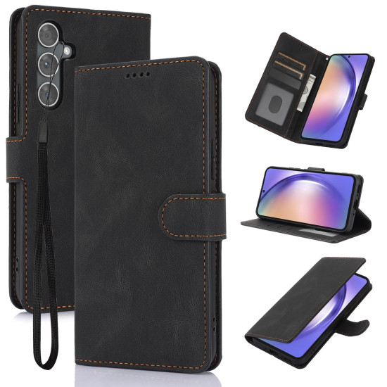 For Samsung Galaxy S24+ 5G Fantasy Skin-feel Calfskin Texture Leather Phone Case(Black)