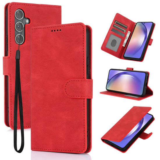 For Samsung Galaxy S24+ 5G Fantasy Skin-feel Calfskin Texture Leather Phone Case(Red)